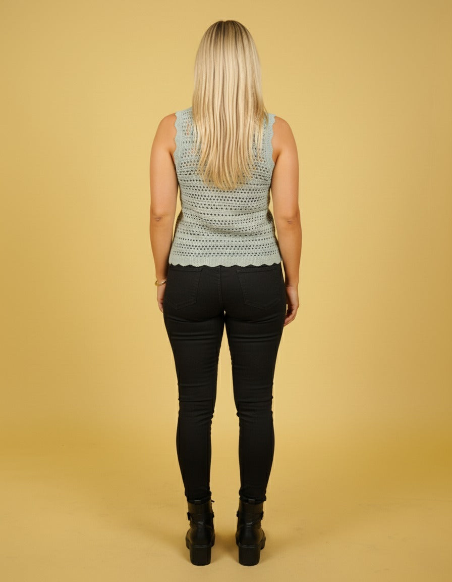 Womens Olive Sleeveless Cotton Top Back View