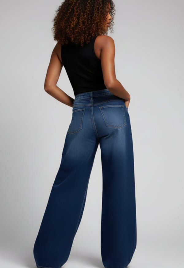 Women Super Baggy Wide Leg Dark Blue Jean