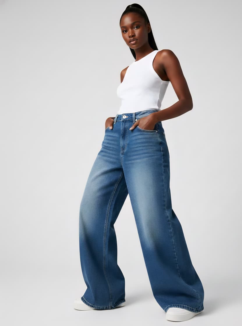 Women's Super Baggy Wide Leg Blue Jeans
