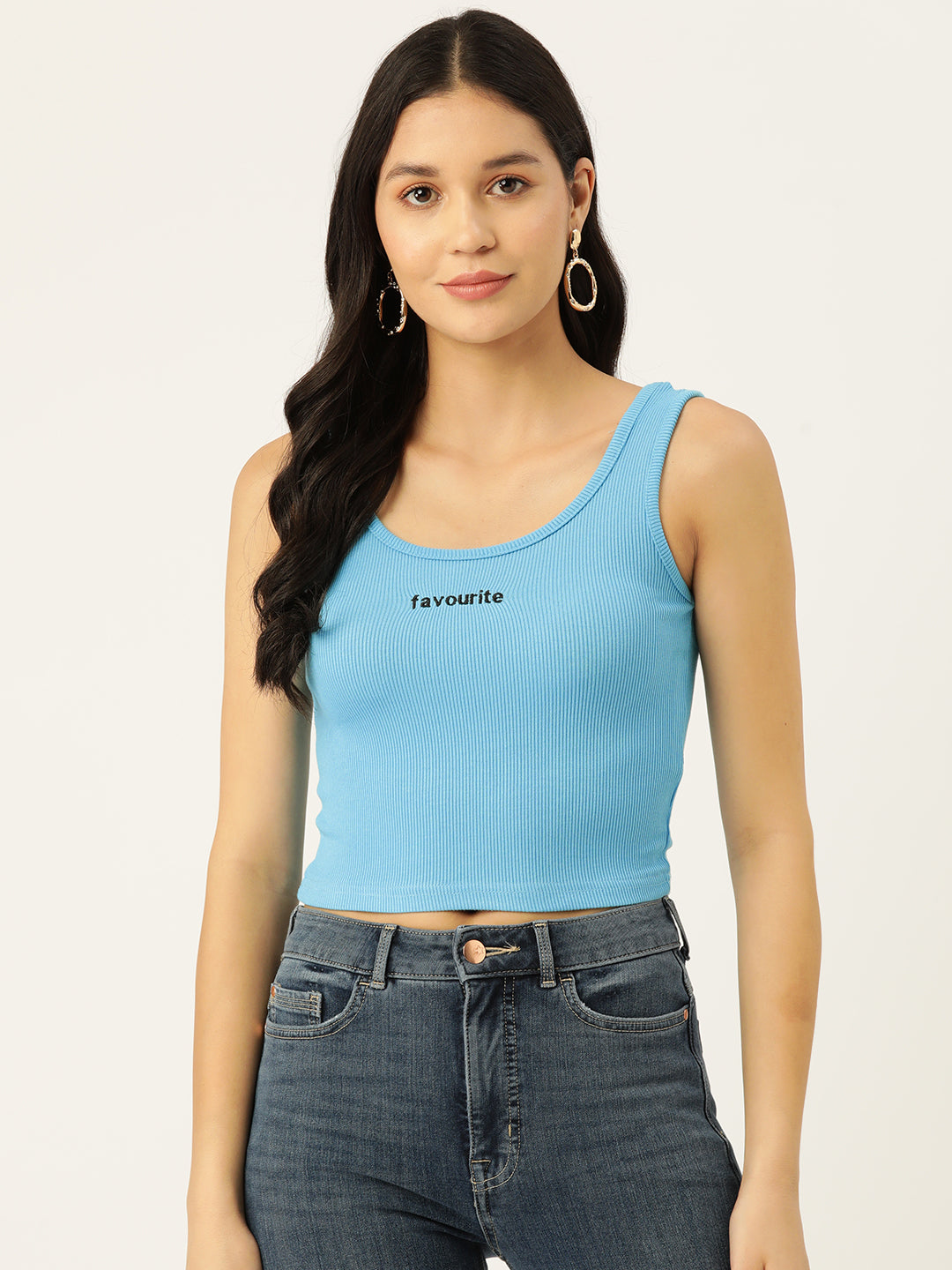 Womens Sky blue Favourite Cotton Tank Top Front View