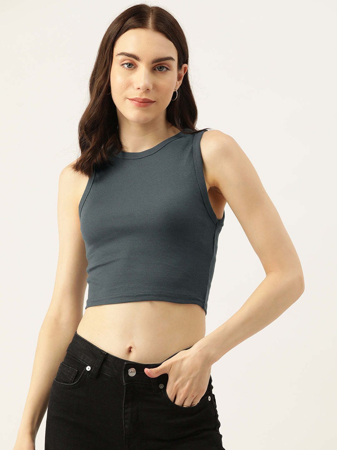 Womens Dark Grey Cotton Tank Top Front View