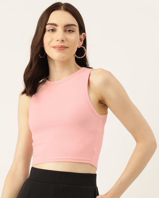 Womens Baby Pink Cotton Tank Top Front View