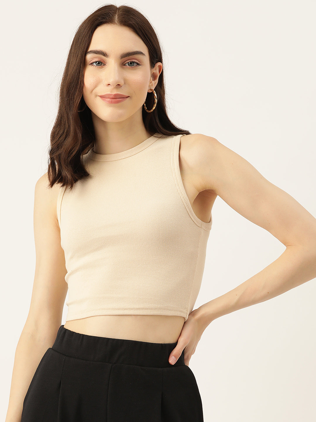 Womens Cream Cotton Tank Top Front View