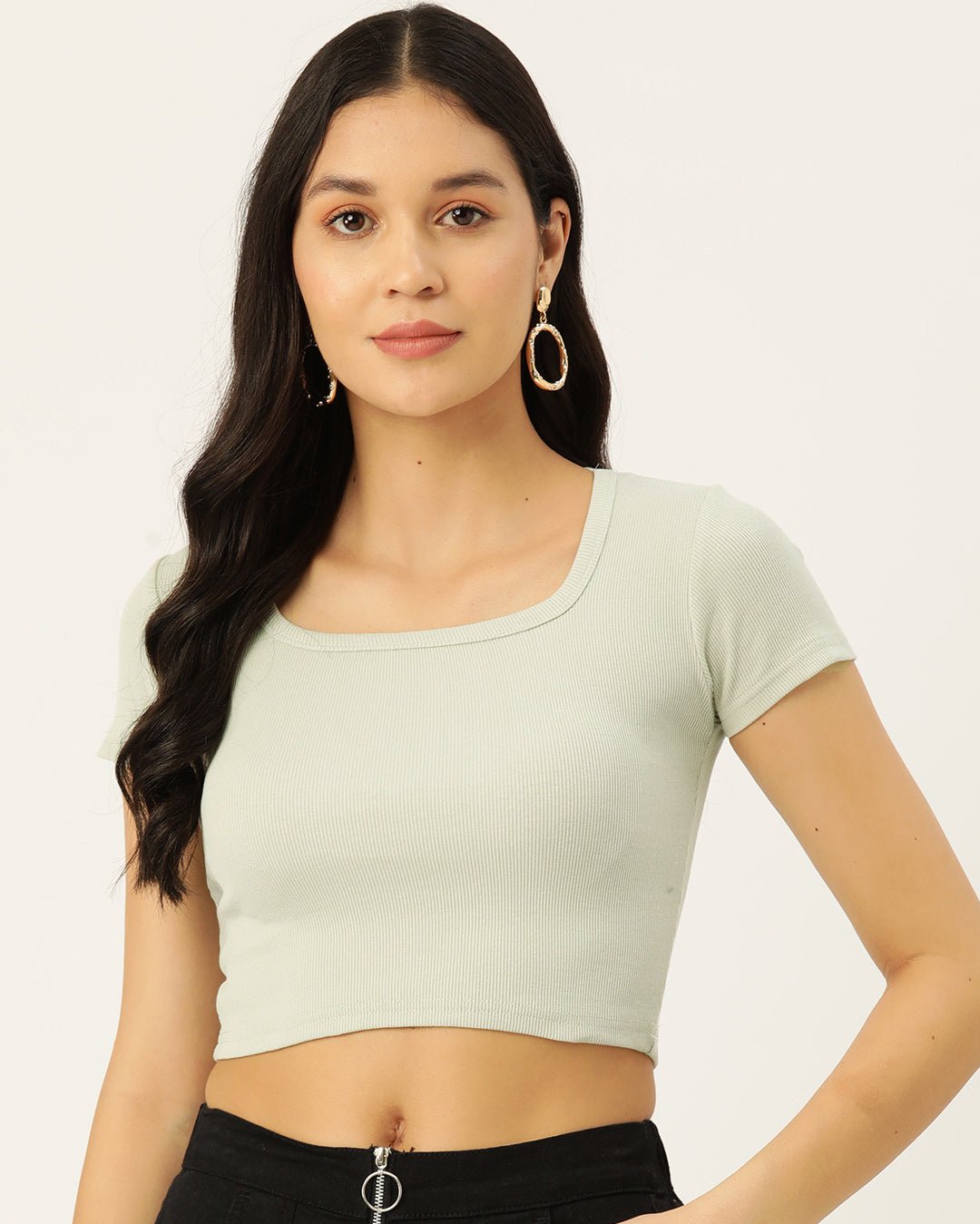 Womens Beige Square Neck Tank Top Front View