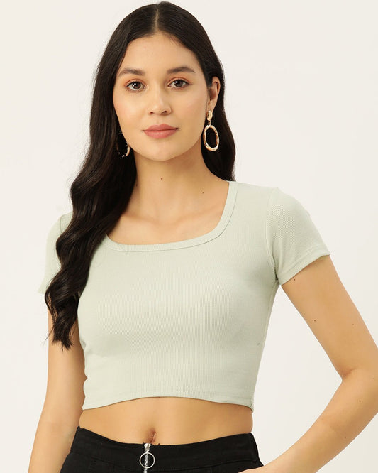 Womens Beige Square Neck Tank Top Front View
