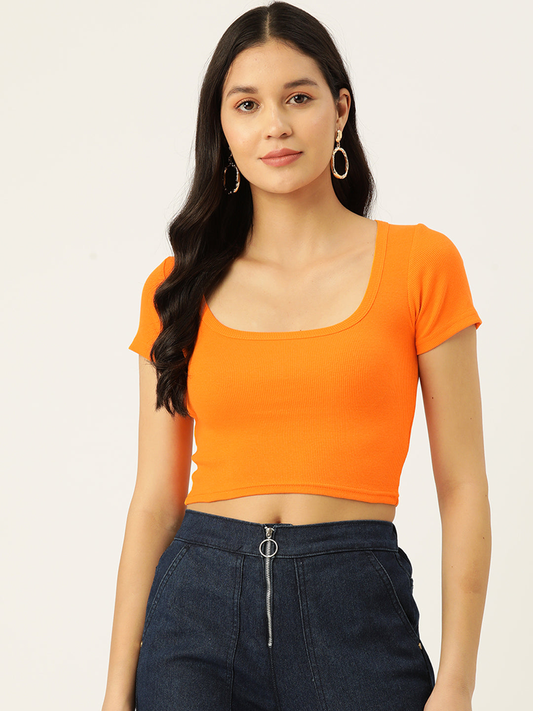 Womens Orange Square Neck Tank Top Front View