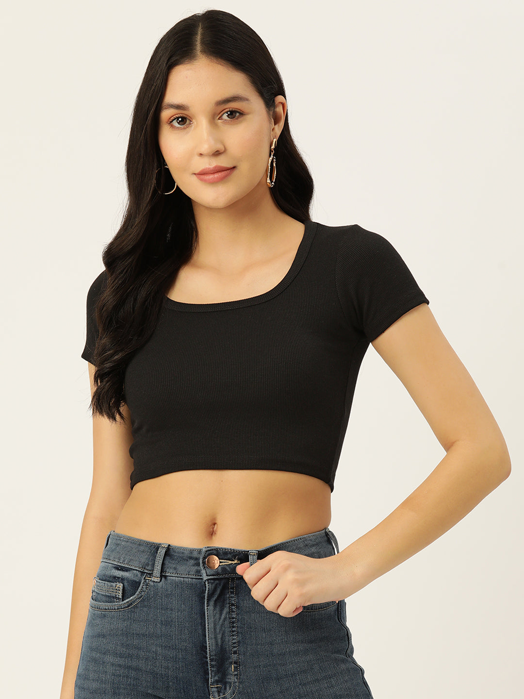 Womens Black Square Neck Tank Top Front View