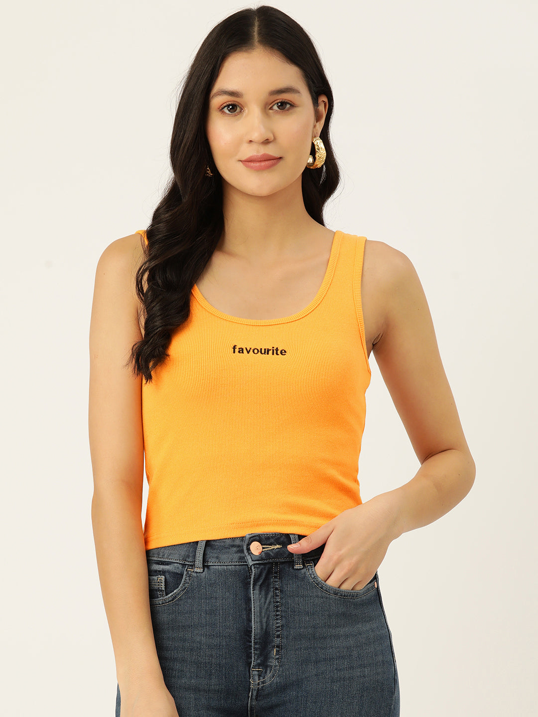 Womens Orange Favourite Cotton Tank Top Front View