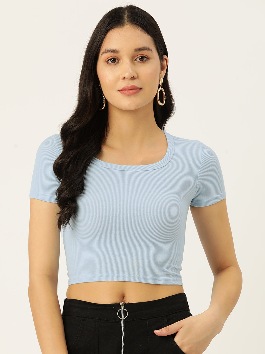 Womens Sky Blue Square Neck Tank Top Front View