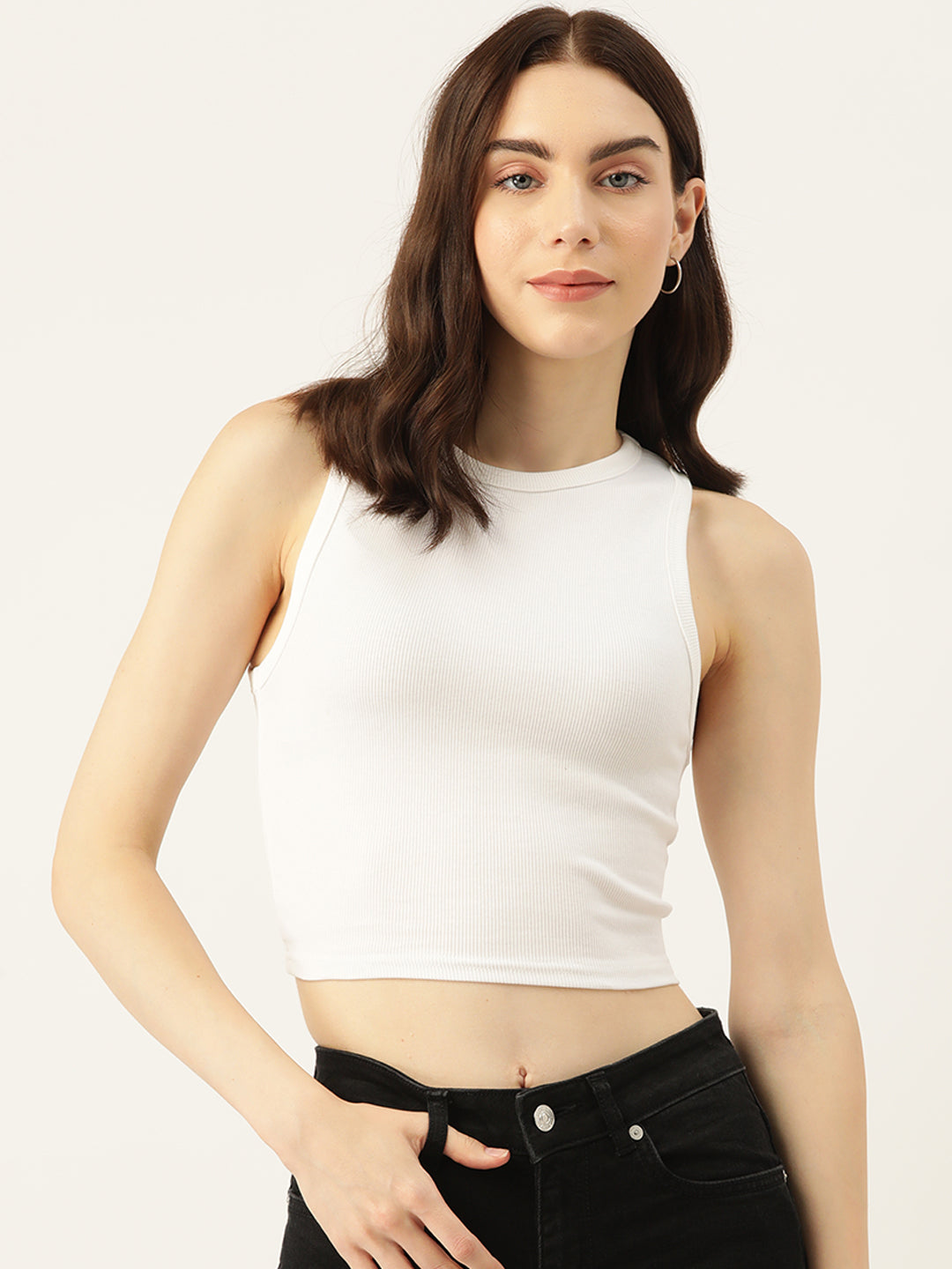 Womens White Cotton Tank Top Front View