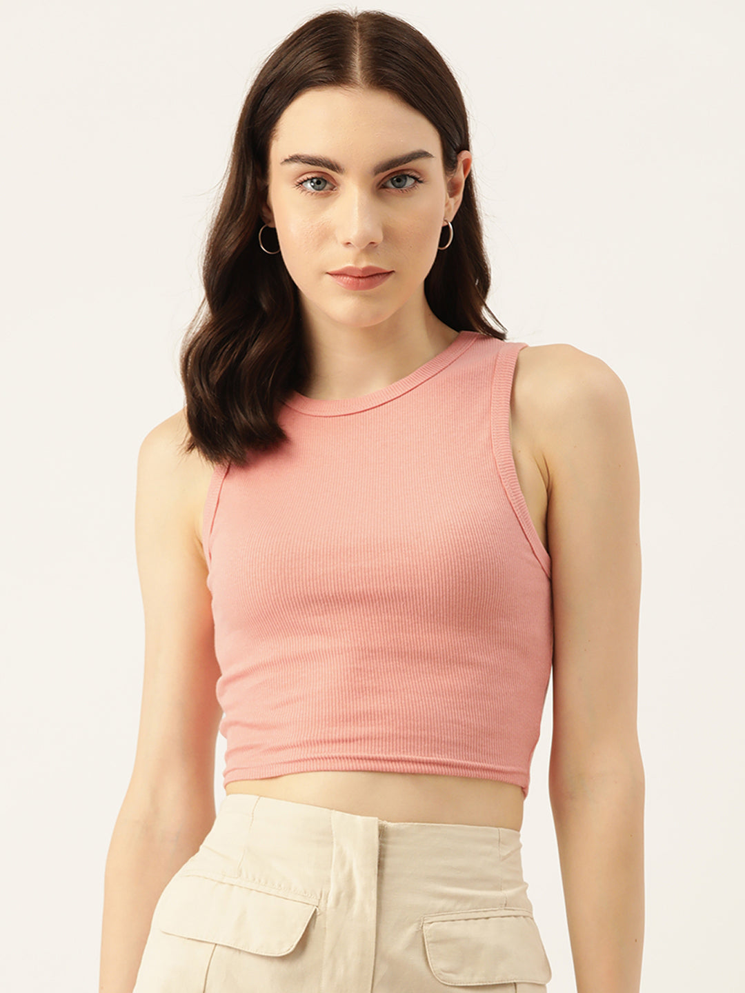 Womens Peach Cotton Tank Top Front View
