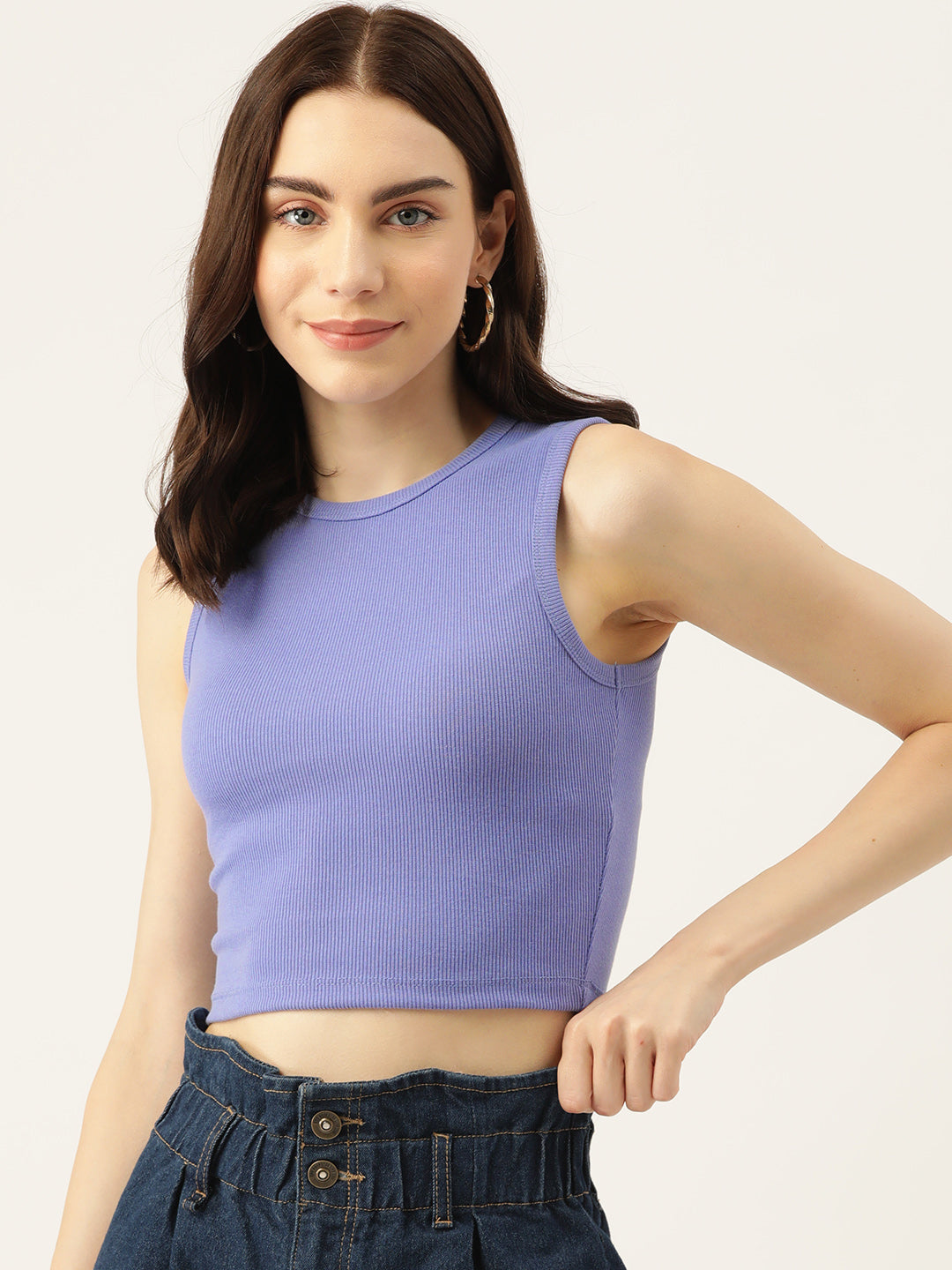 Womens Purple Cotton Tank Top Front View