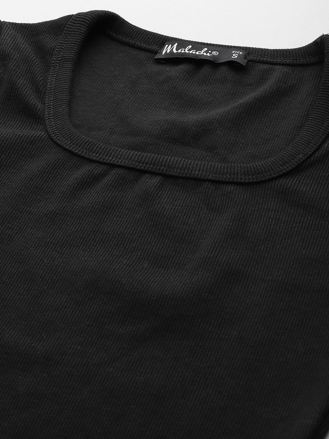 Womens Black Square Neck Tank Top Fabric View