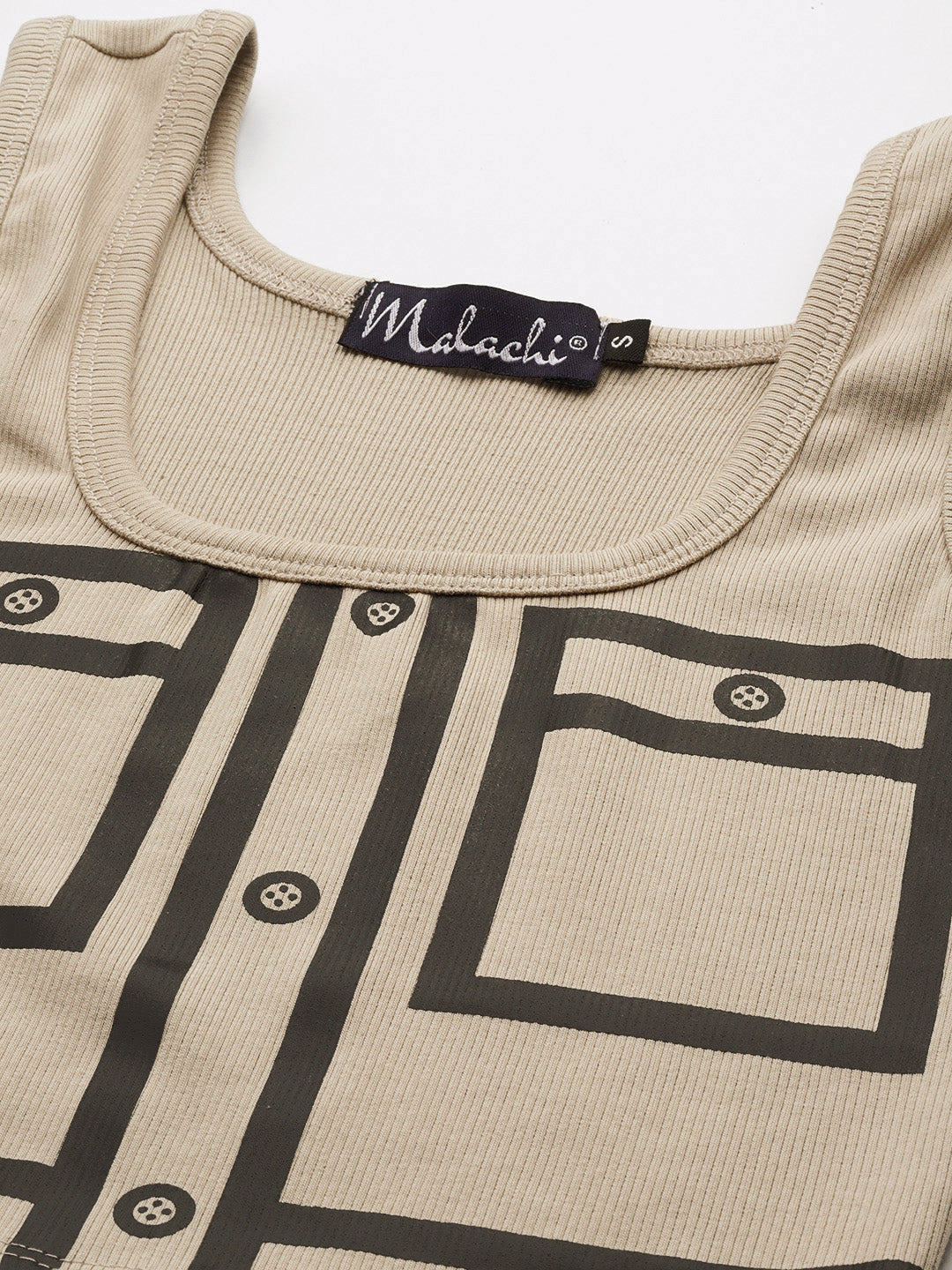 Womens Beige Printed Tank Tops Fabric View