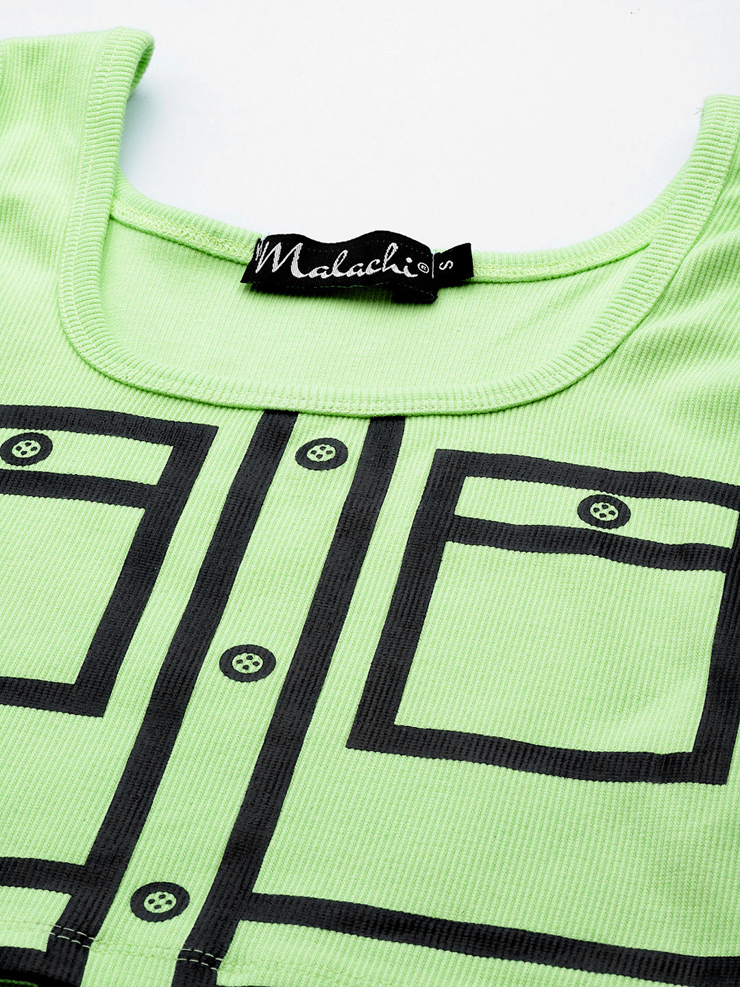 Womens Green Printed Tank Tops Fabric View