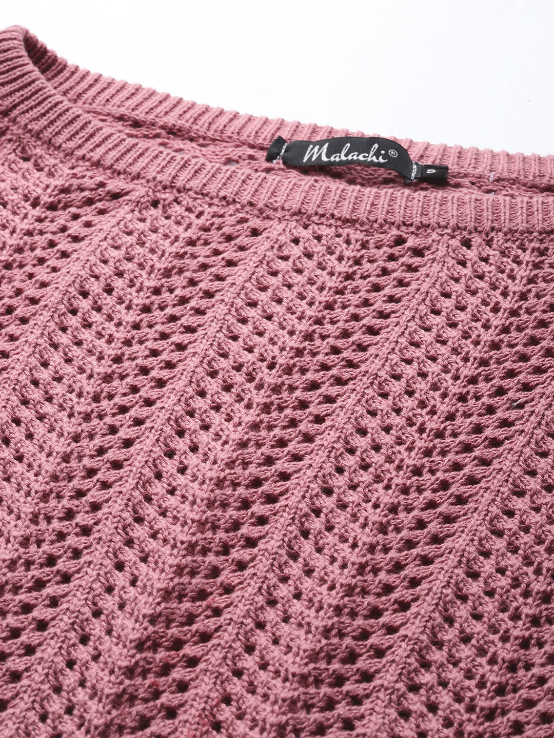 Women Peach Drop Shoulder Crochet Loose Fit Sweater Fabric View