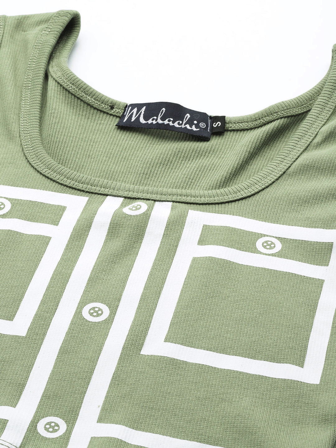 Womens Olive Printed Tank Tops Fabric View