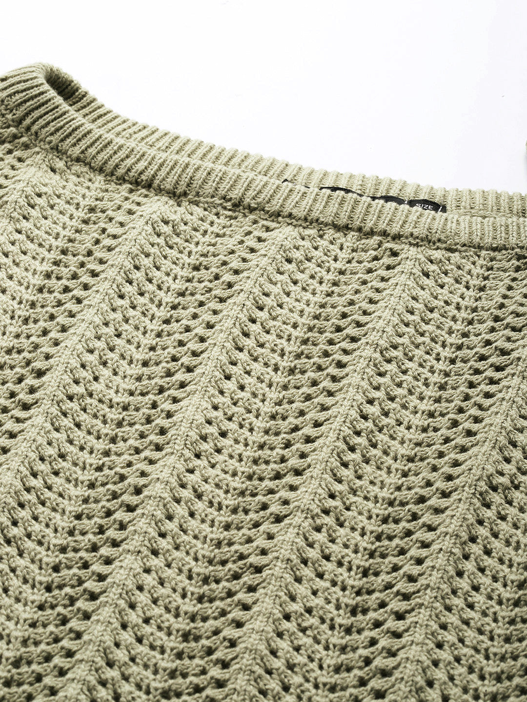 Women Olive Drop Shoulder Crochet Loose Fit Sweater Fabric View