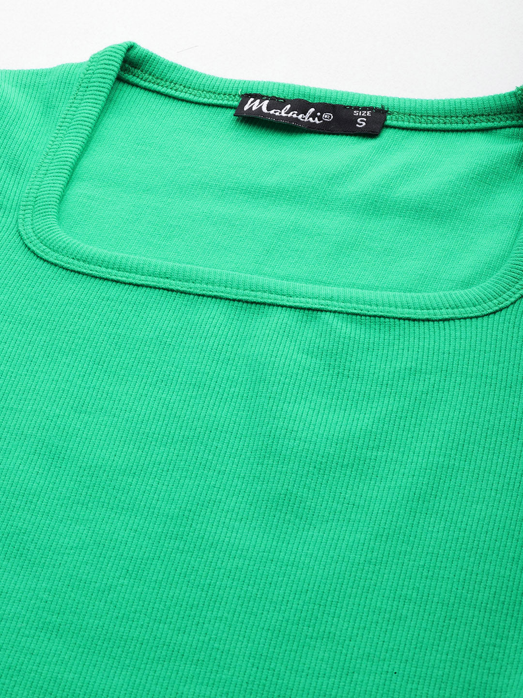 Womens Green Square Neck Tank Top Fabric View