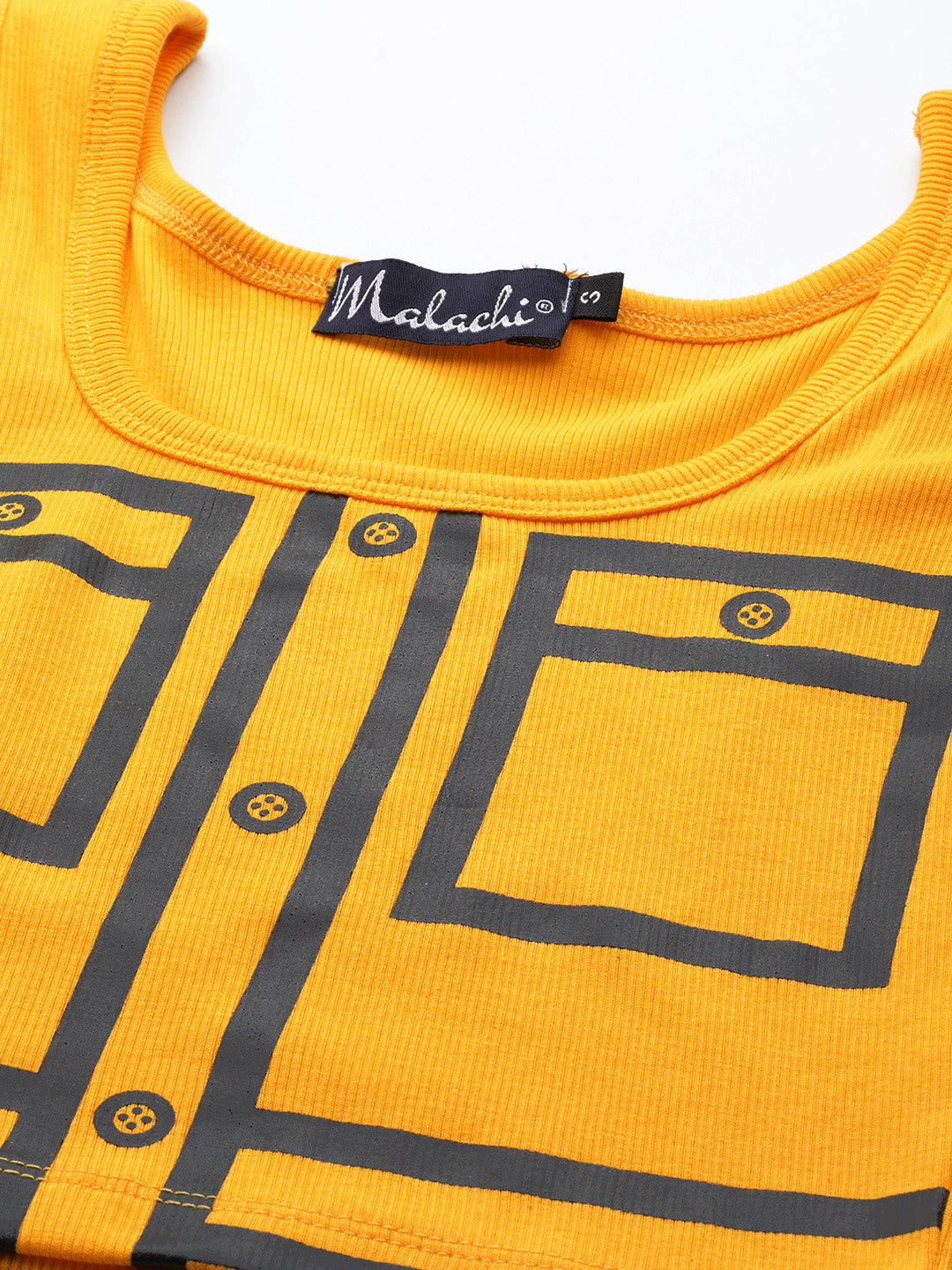 Womens Yellow Printed Tank Tops Fabric View