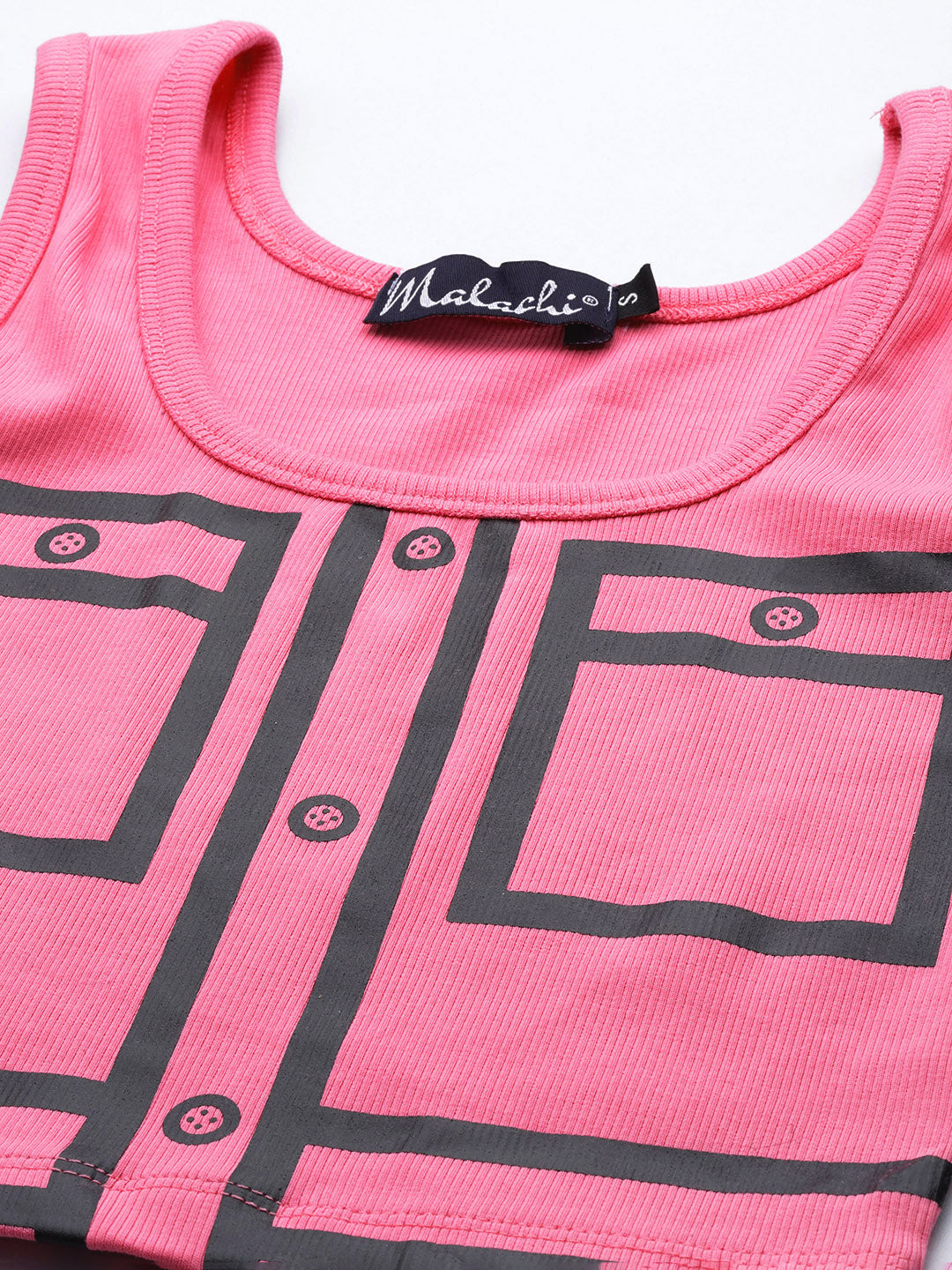 Womens Hot Pink Printed Tank Tops Fabric View