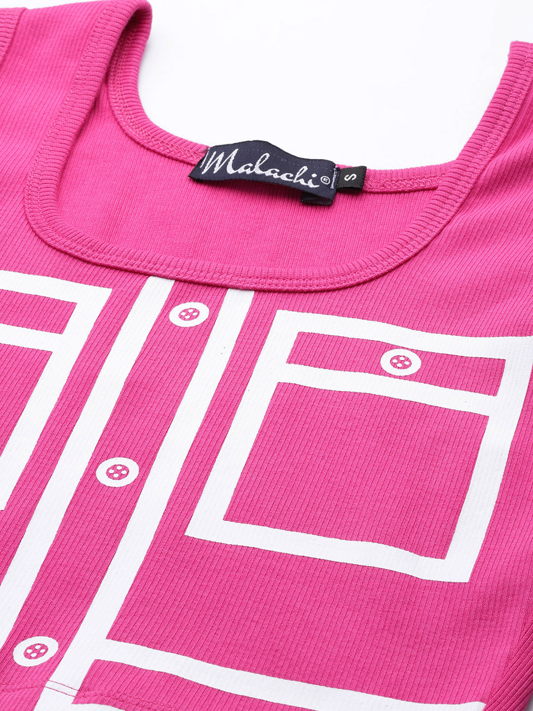 Womens Hot Pink Printed Tank Tops Fabric View