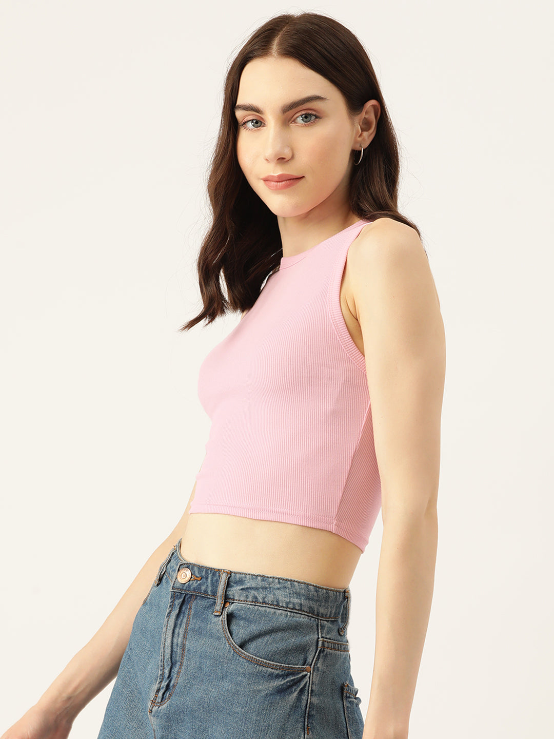 Womens Pink Cotton Tank Top Side View