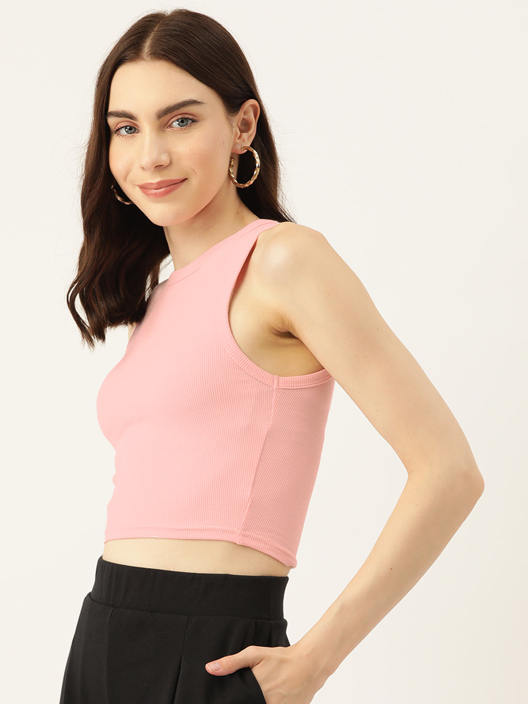 Womens Baby Pink Cotton Tank Top Side View