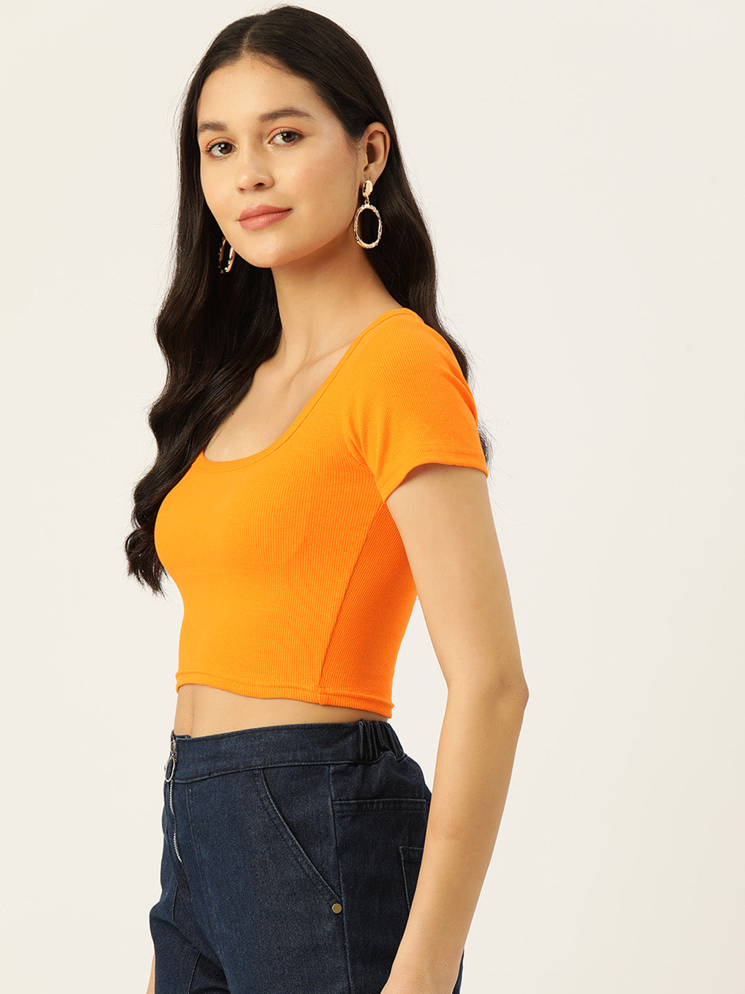 Womens Orange Square Neck Tank Top Side View
