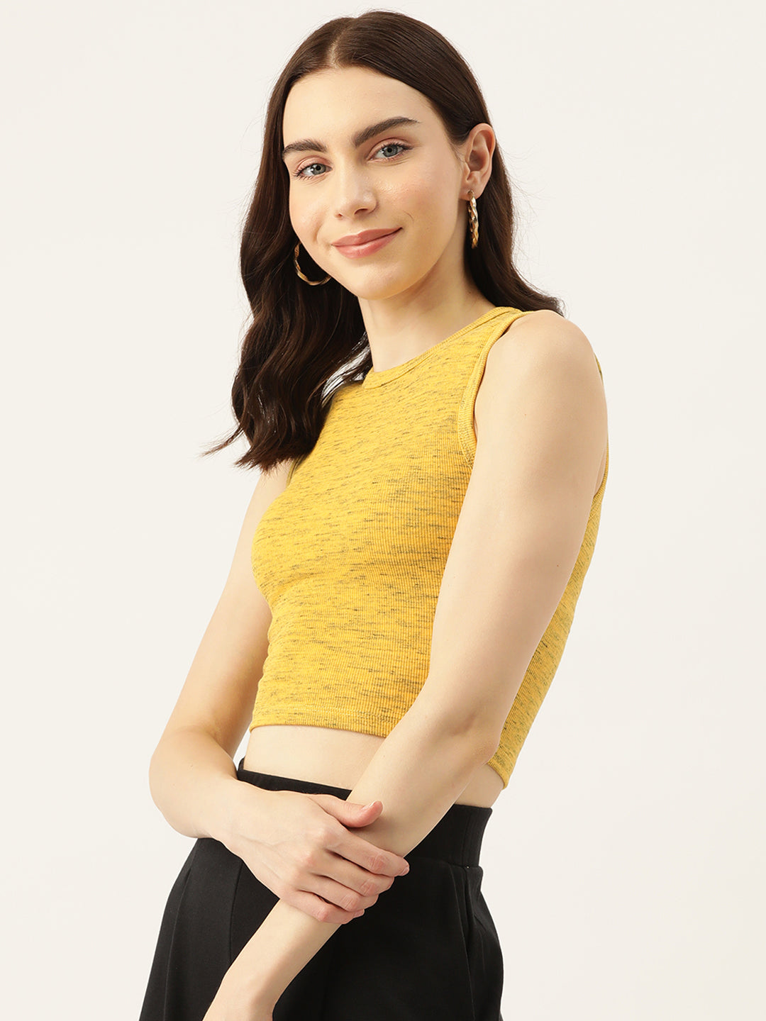Womens Mustard Cotton Tank Top Front SIde View