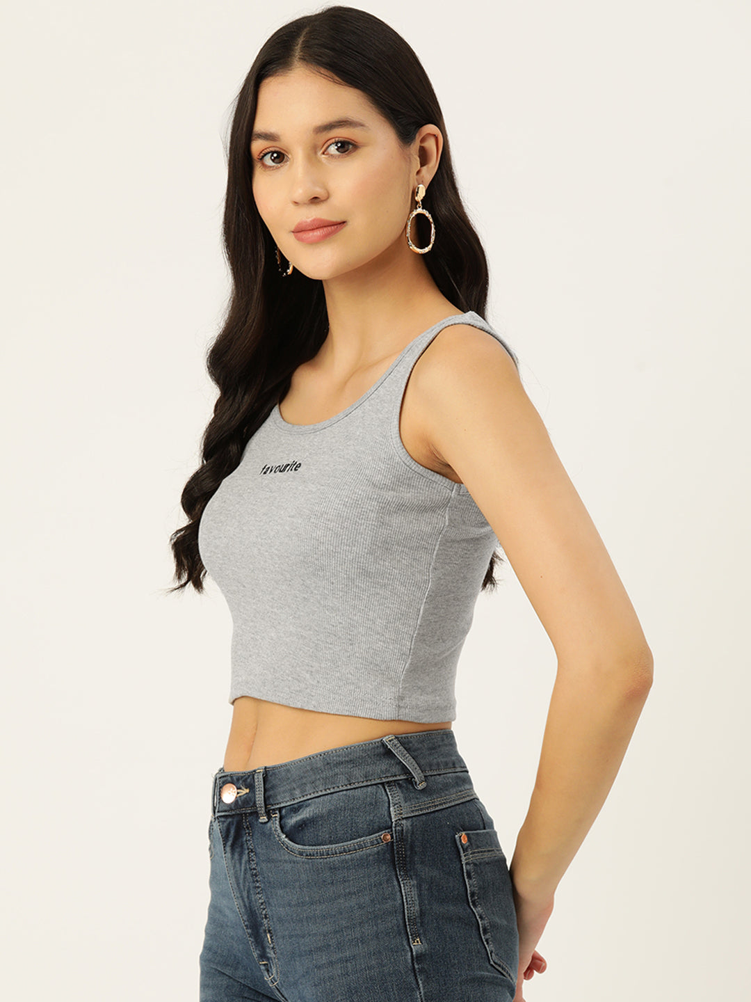 Womens Grey Favourite Cotton Tank Top Side View