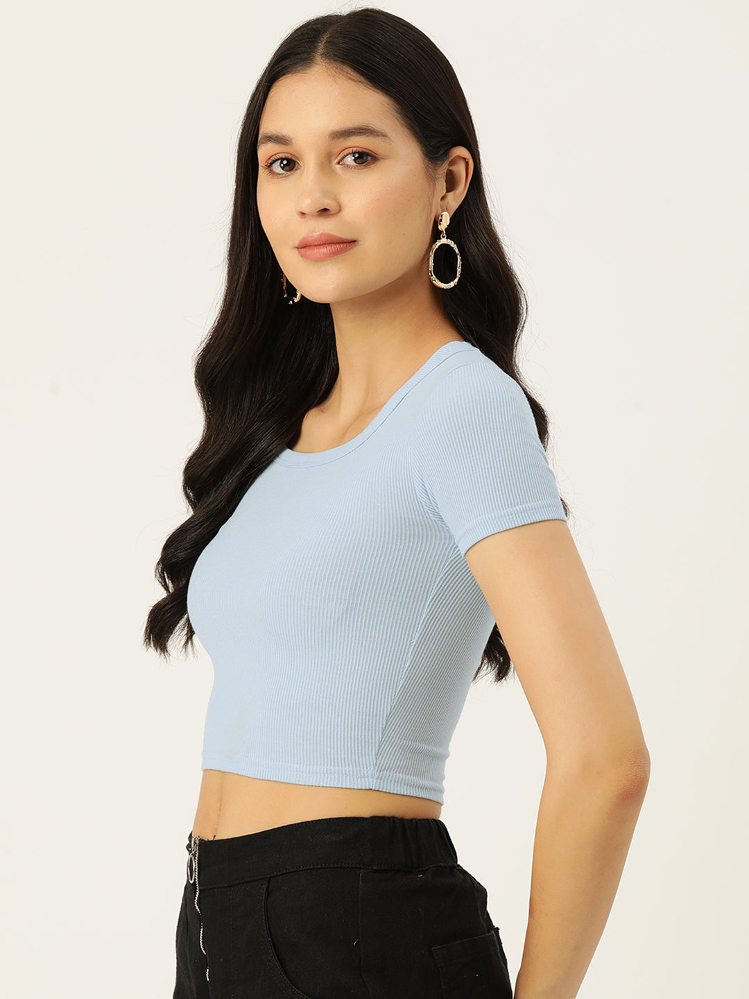 Womens Sky Blue Square Neck Tank Top Side View