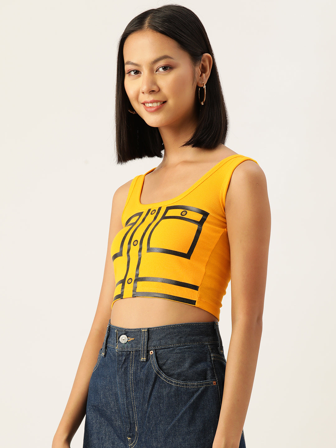 Womens Yellow Printed Tank Tops Side View