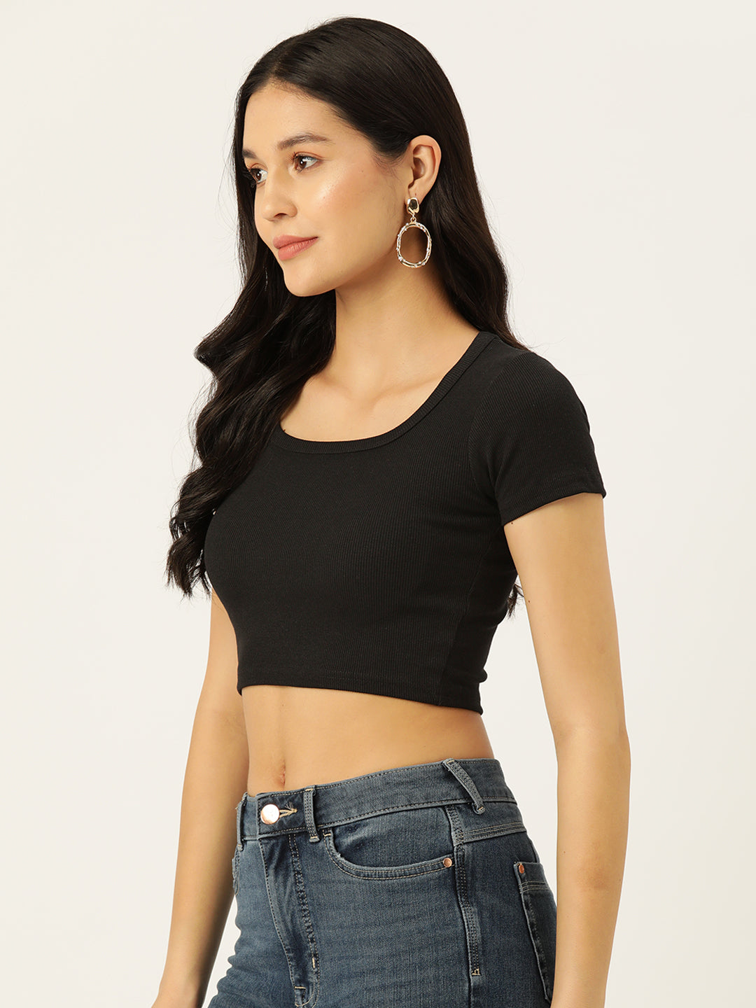 Womens Black Square Neck Tank Top Side View
