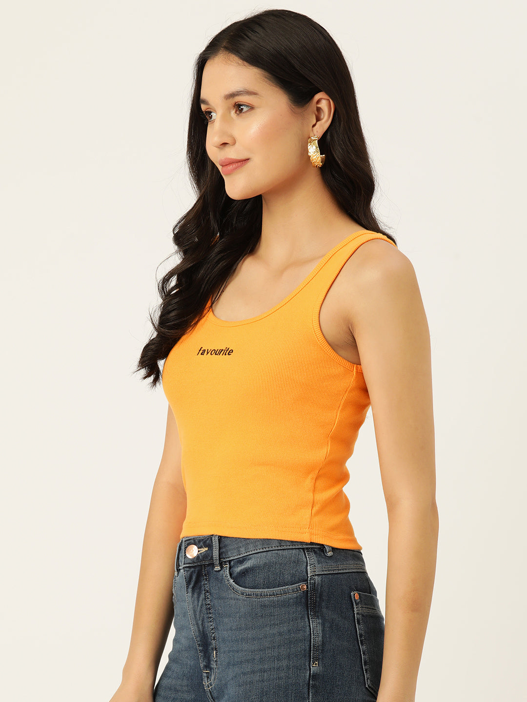 Womens Orange Favourite Cotton Tank Top side View