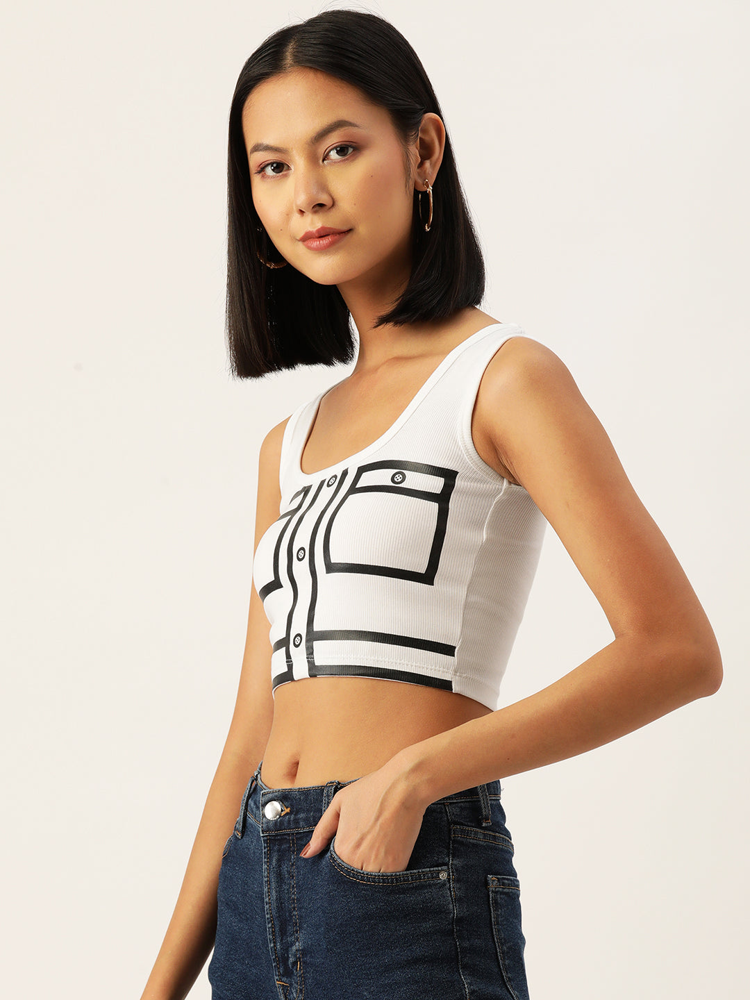 Womens White Printed Tank Tops Side View