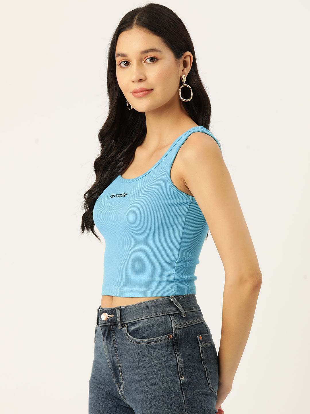 Womens Sky blue Favourite Cotton Tank Top Side View