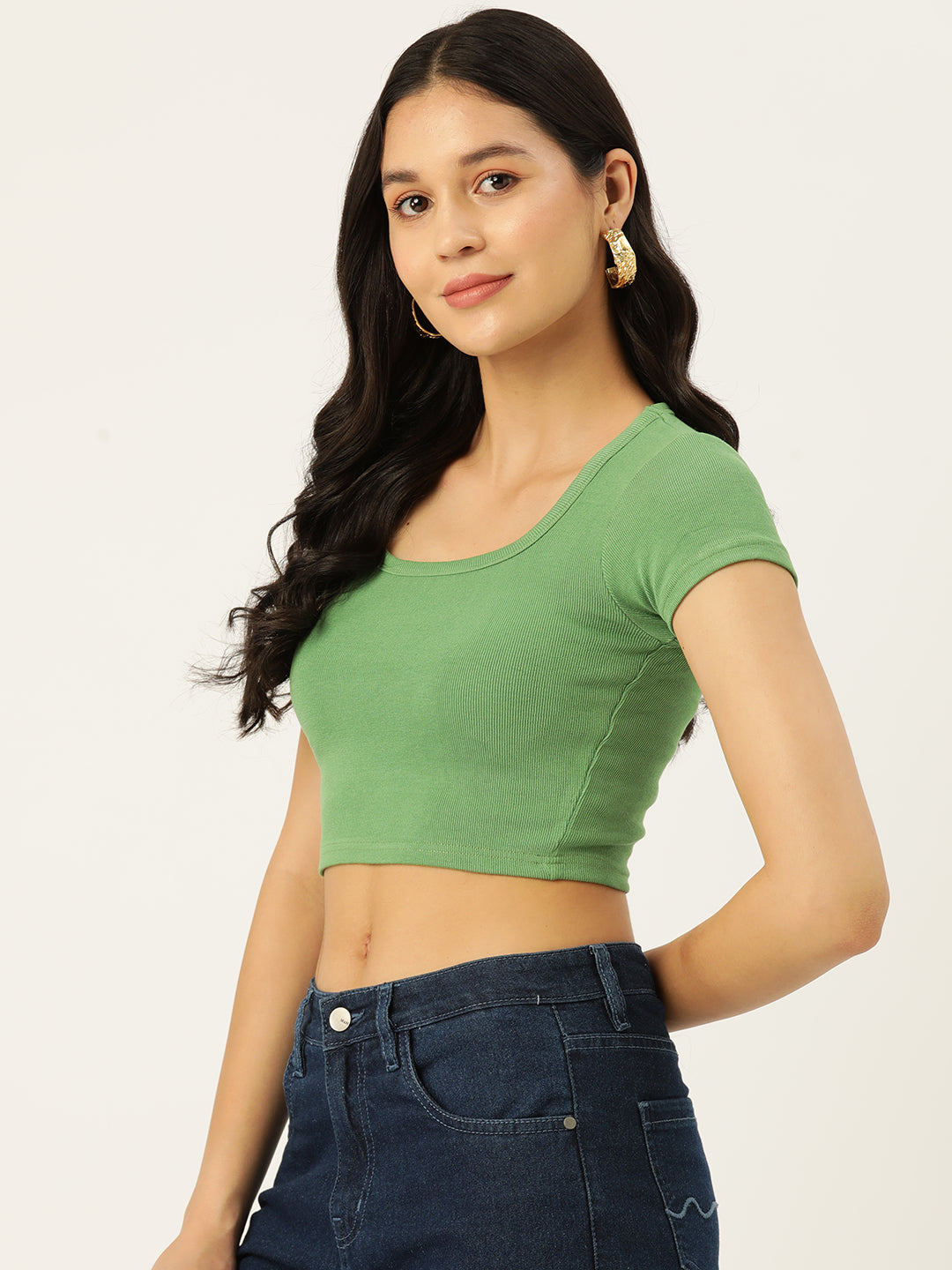 Womens Army Green Square Neck Tank Top Side View