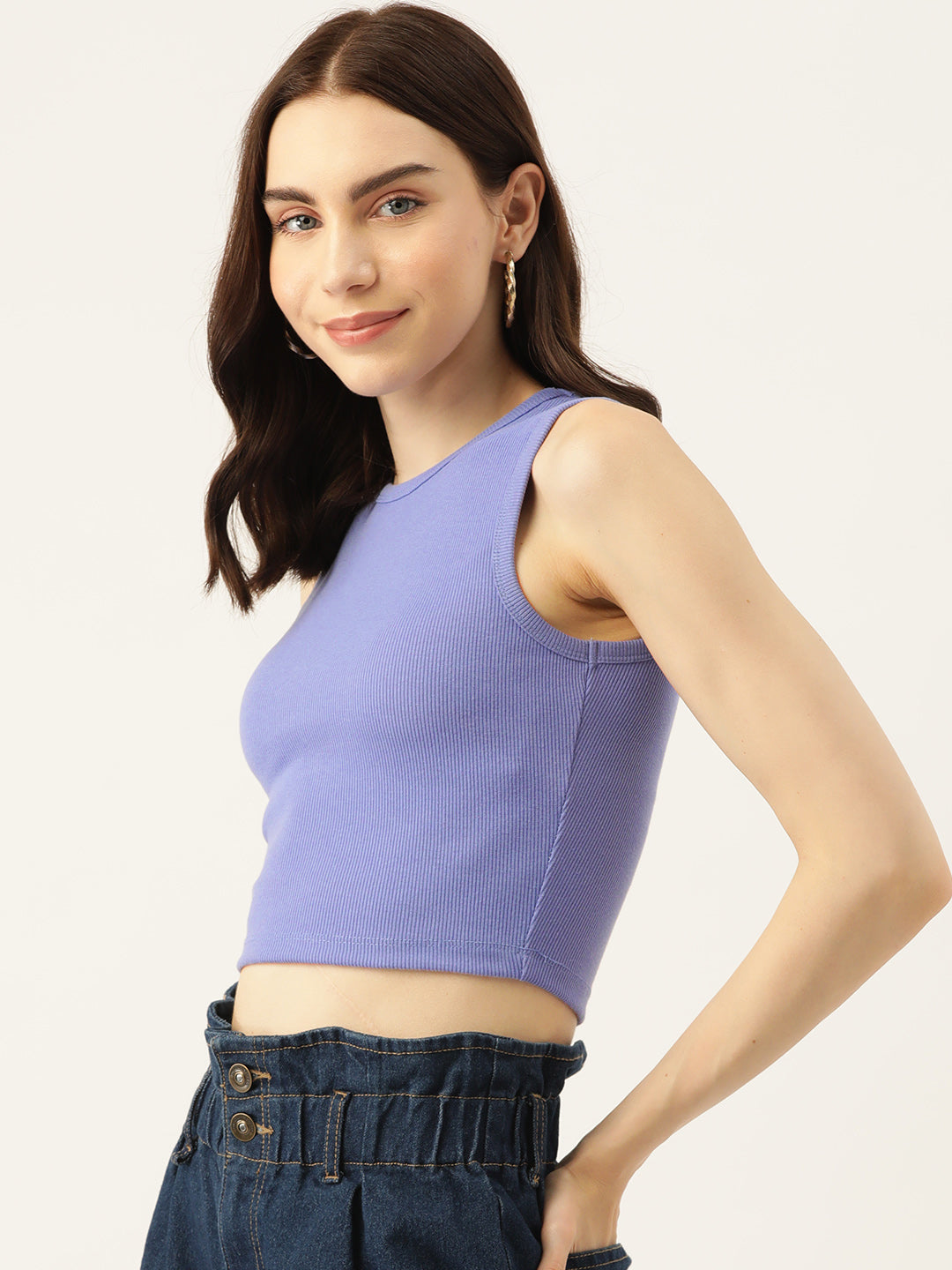 Womens Purple Cotton Tank Top Side View