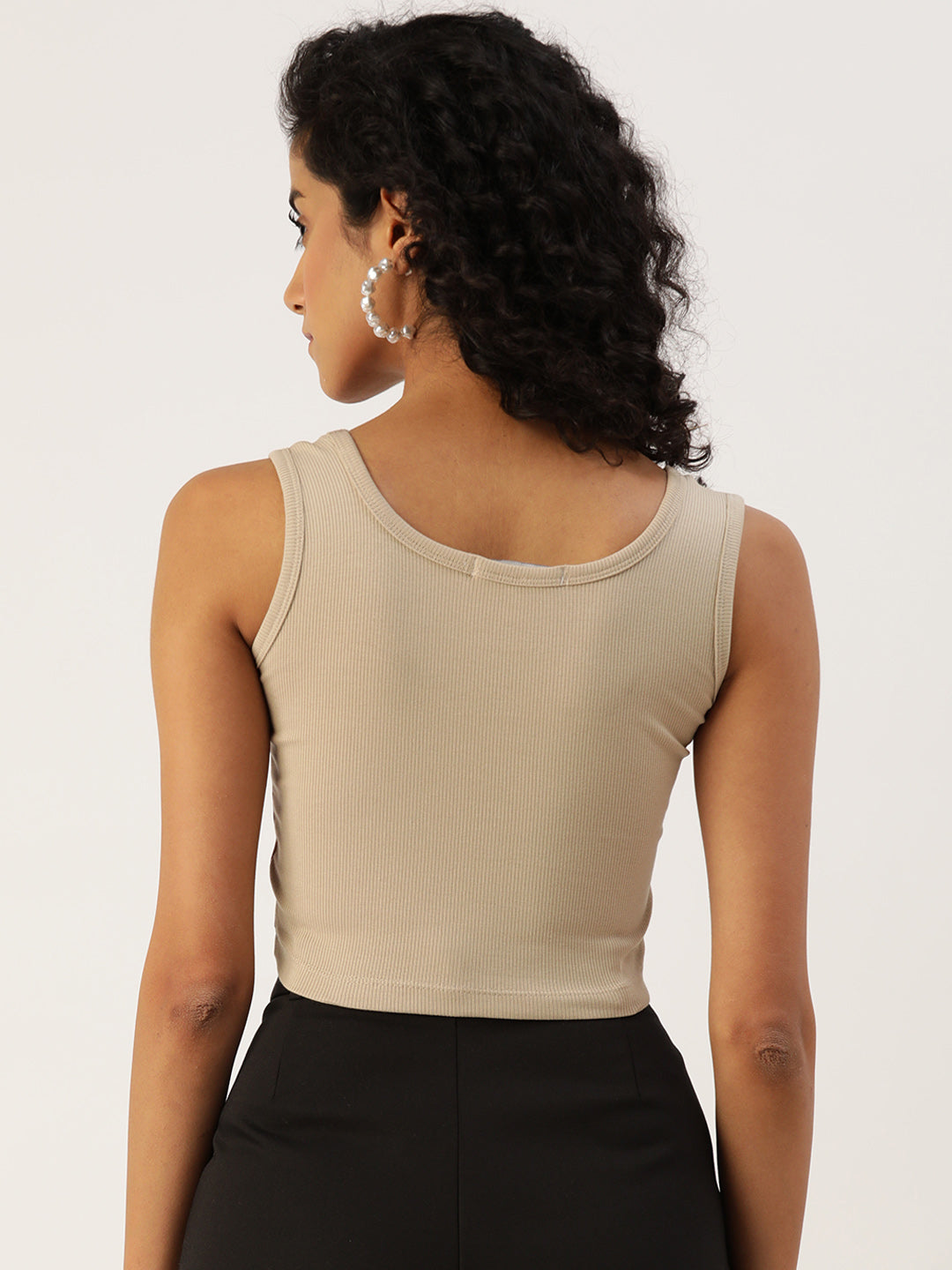 Womens Beige Printed Tank Tops Back View