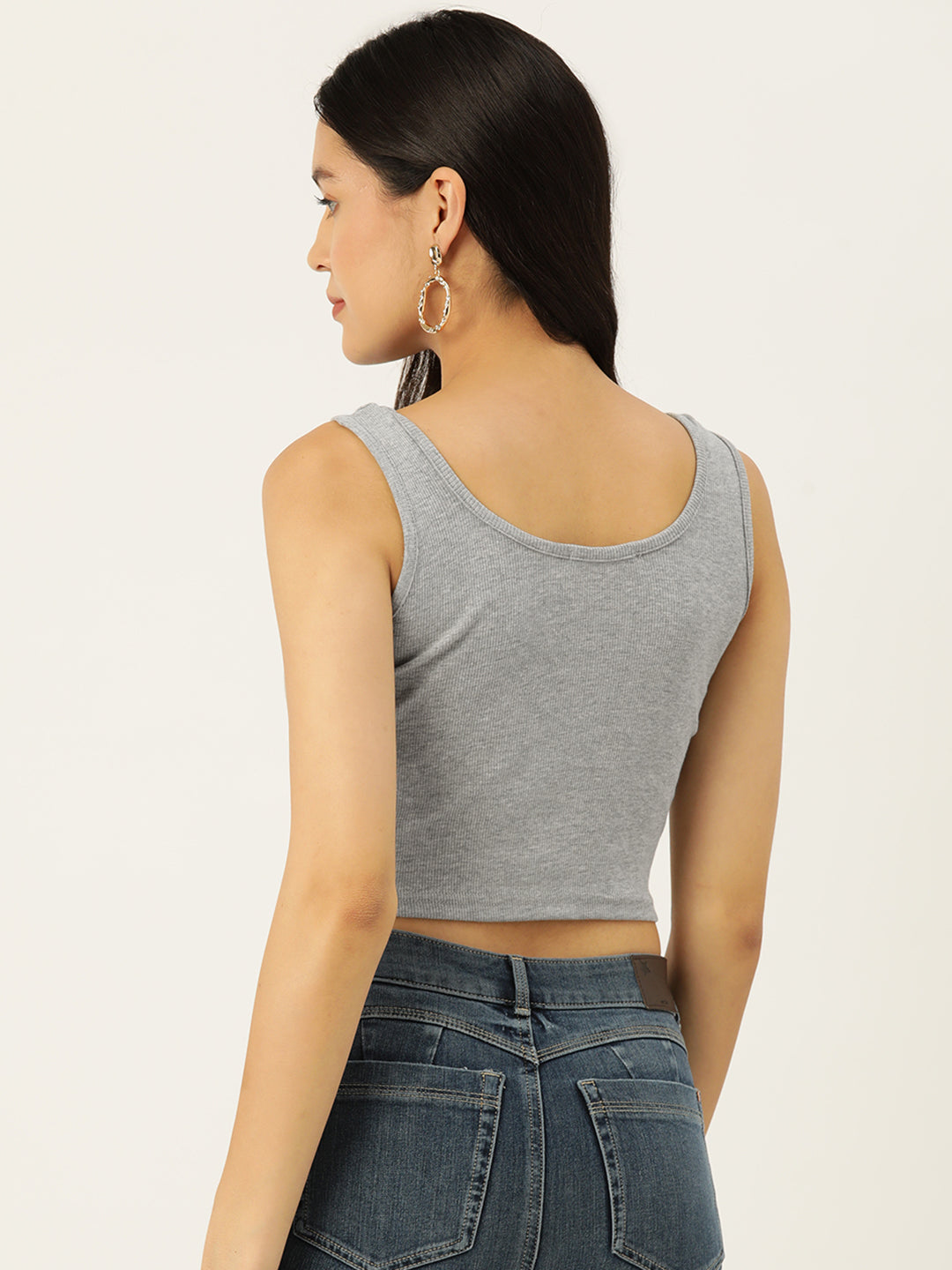 Womens Grey Favourite Cotton Tank Top Back View