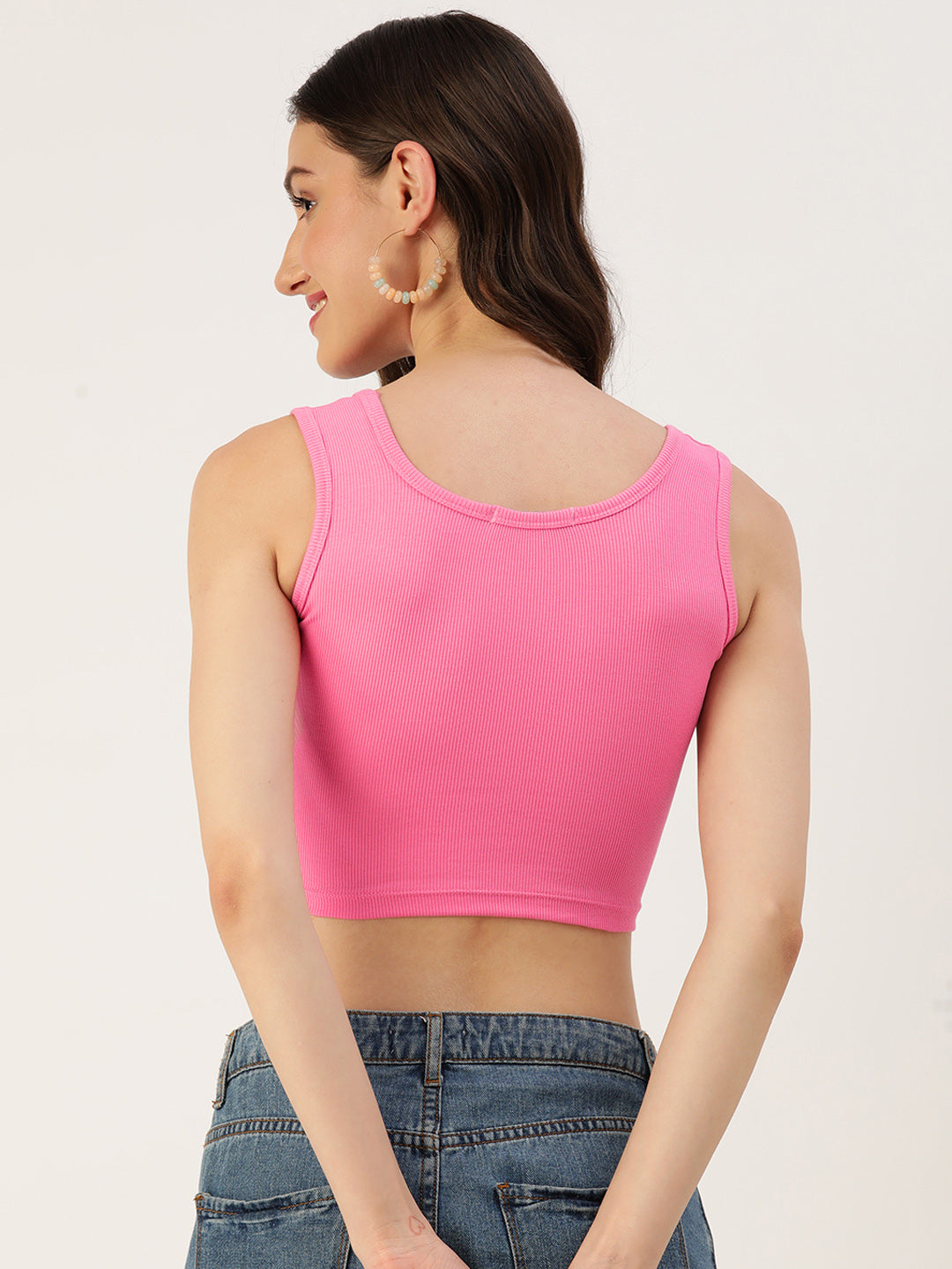 Womens Hot Pink Printed Tank Tops Back View