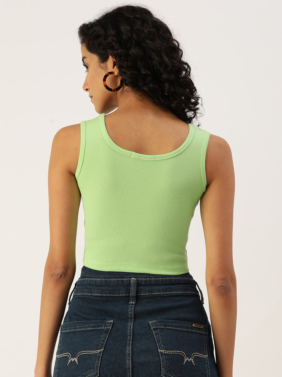  Womens Green Printed Tank Tops Back View