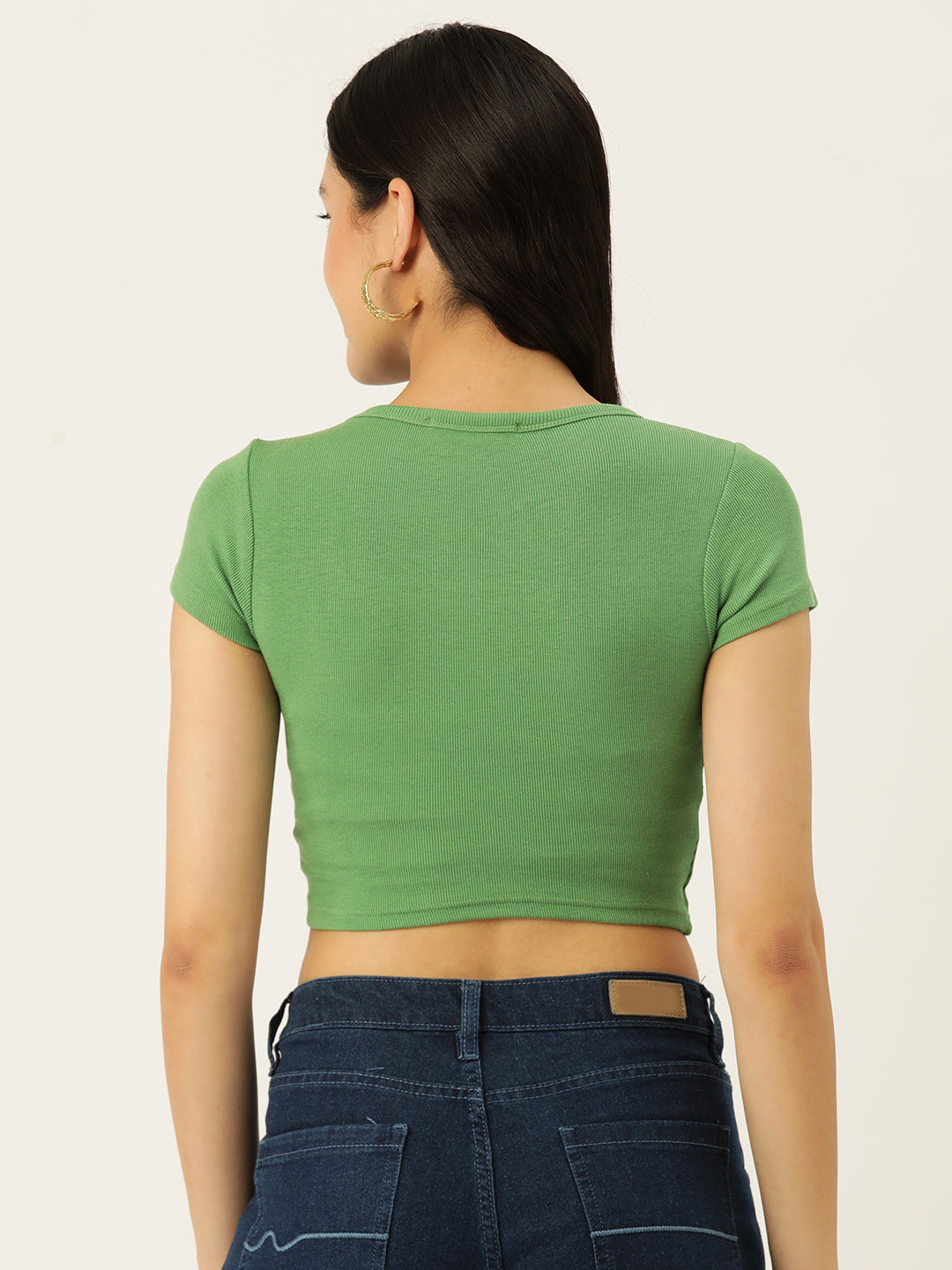Womens Army Green Square Neck Tank Top Back View