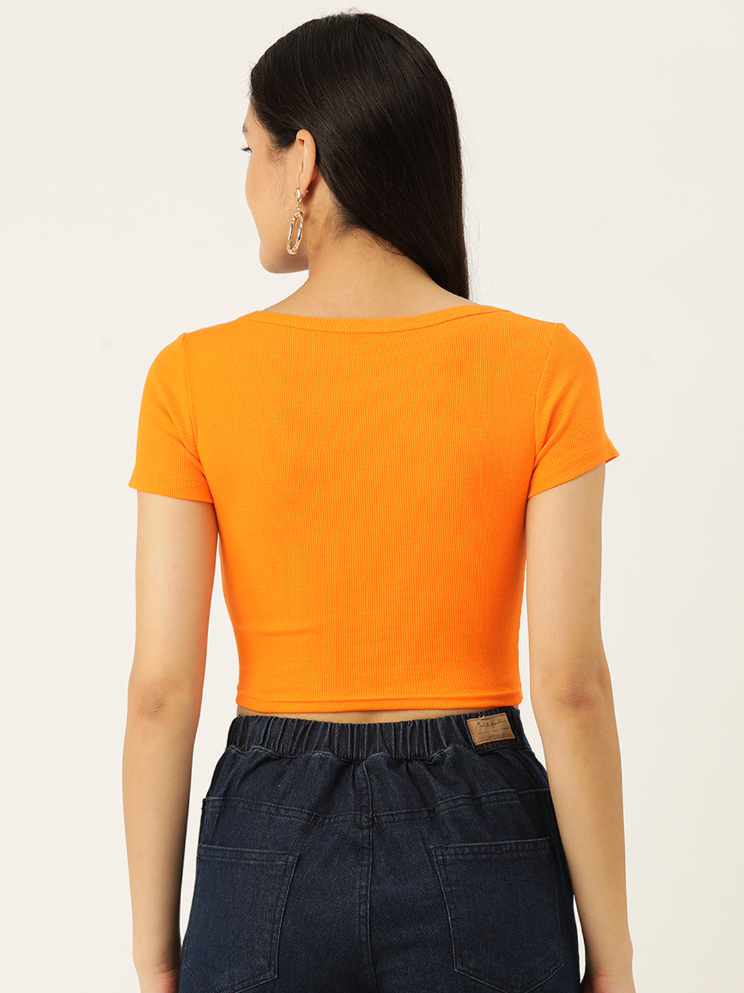 Womens Orange Square Neck Tank Top Back View