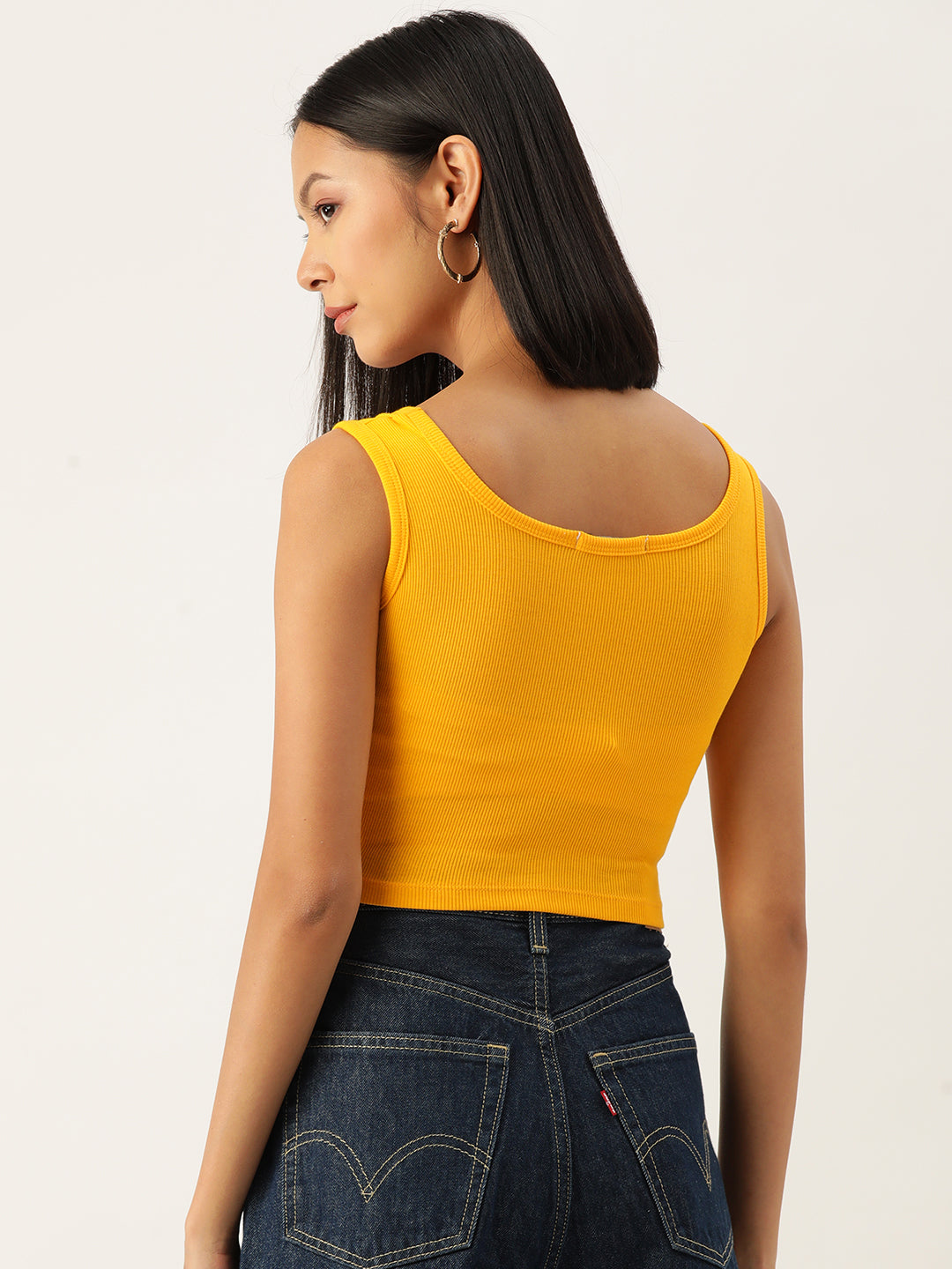 Womens Yellow Printed Tank Tops Back View