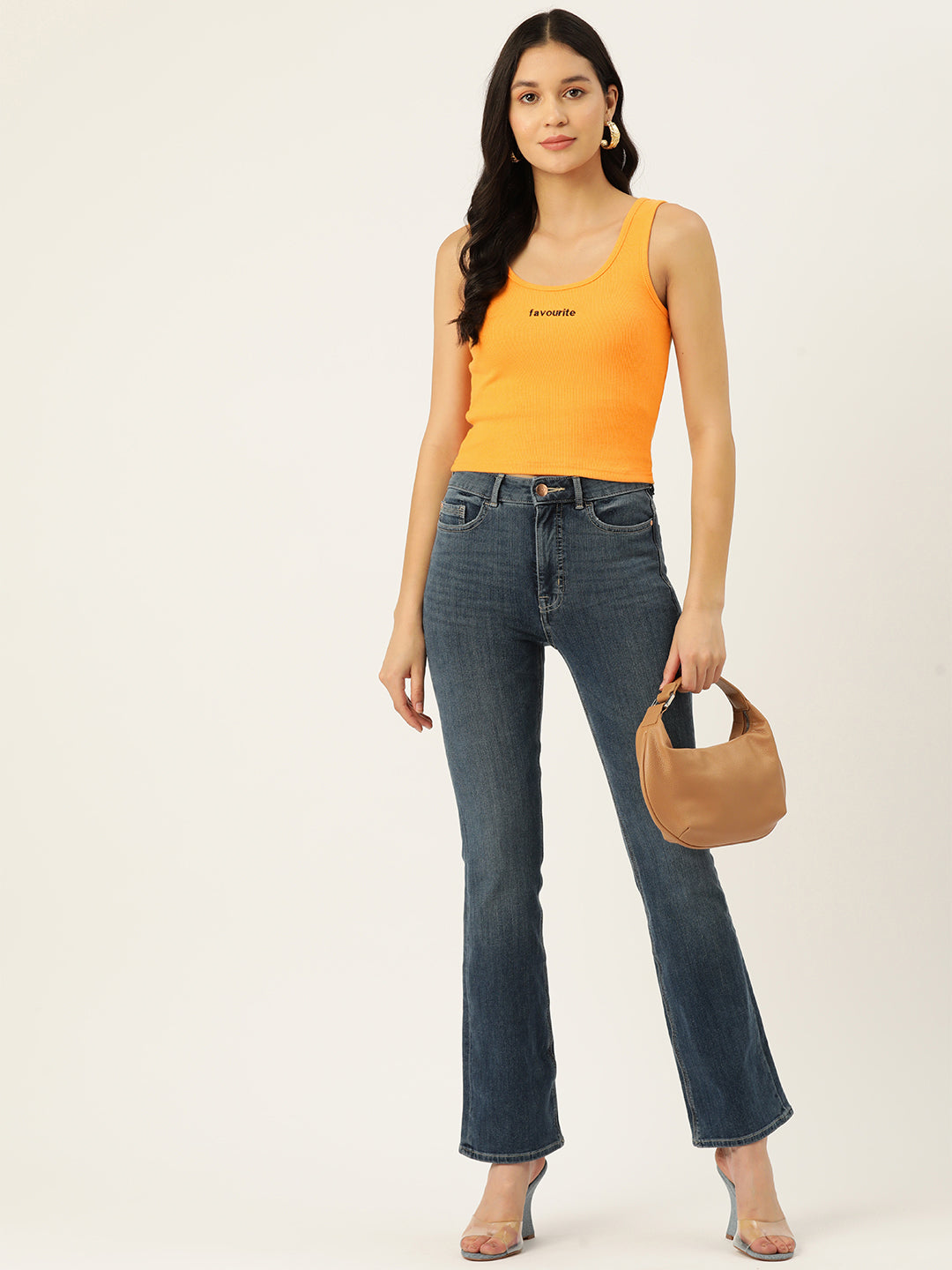 Womens Orange Favourite Cotton Tank Top Front View