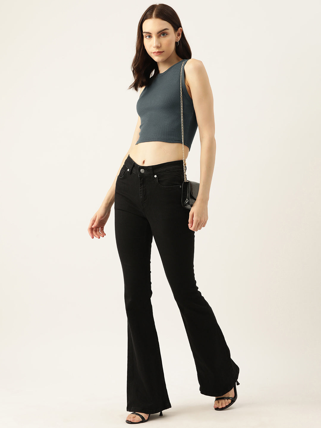 Womens Dark Grey Cotton Tank Top Front View