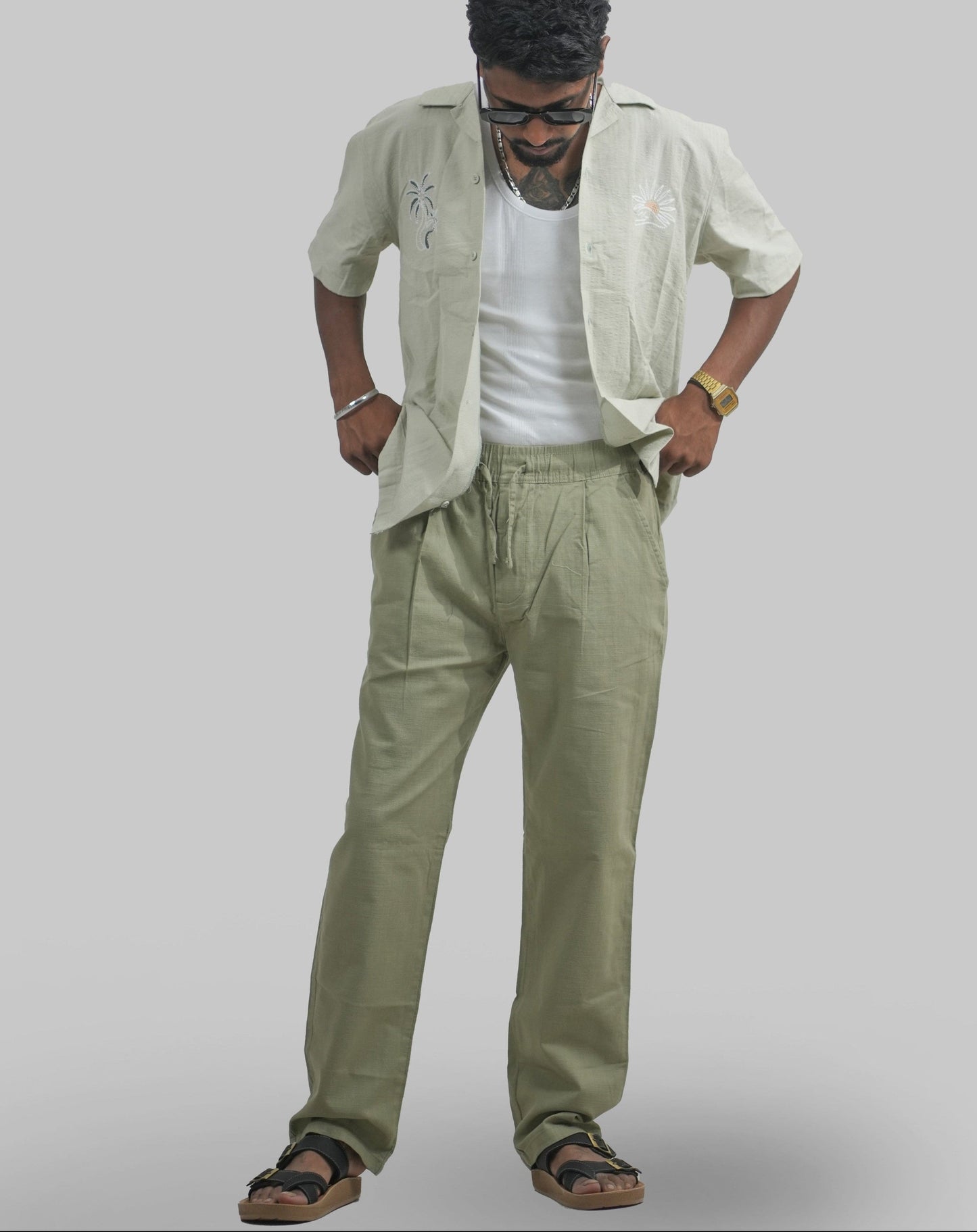 Men's Premium Linen Trousers in Light Olive Shade