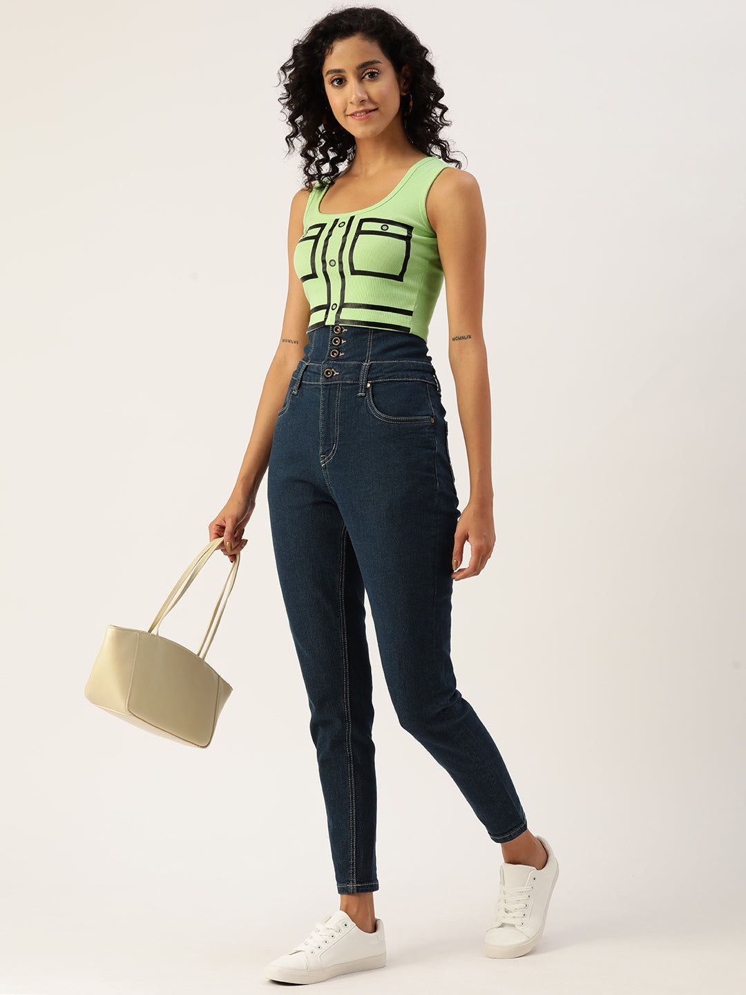 Womens Green Printed Tank Tops Front View